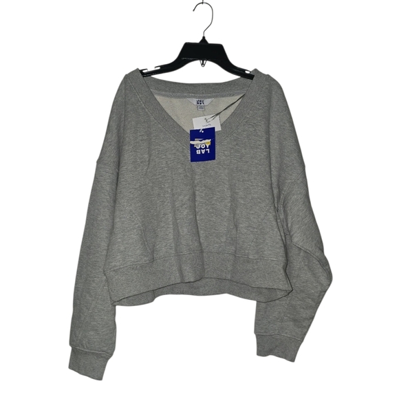 Womens JoyLab Gray Loose Fit Cropped V-Neck Sweatshirt, NWT!!! - Picture 1 of 4
